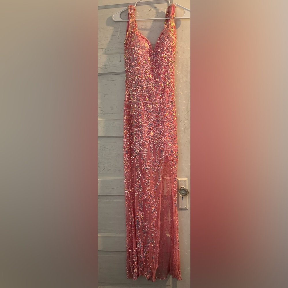 One of a Kind Open Back Prom Gown Hot Pink